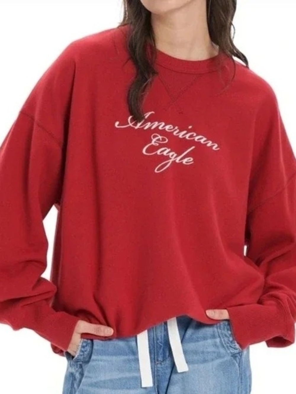 American Eagle Outfitters Red Script Logo Pullover Sweatshirt